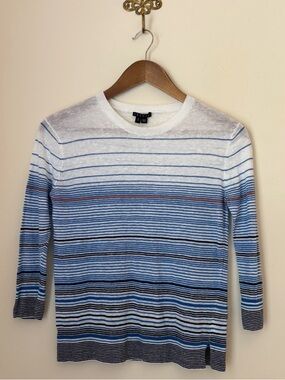 Theory Rainee E Sag Harbor Striped Linen Blend Knit Top Small Summer Weight